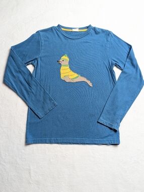 Mini Boden Teal Blue Long-Sleeve Tee with Seal Motif Applique